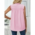thumbnail image 5 of Gustave Women Summer Mock Neck Tank Tops Casual Ruffle Sleeveless Shirts Chiffon Button Up Blouses Loose Fit Dressy Tunic Tops "Pink, L", 5 of 6