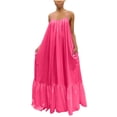 thumbnail image 3 of qolati Summer Dresses for Women Boho Plus Size Spaghetti Strap Flowy Beach Dress Casual Solid Color Tiered Ruffle Sundress Maxi Dress, 3 of 6