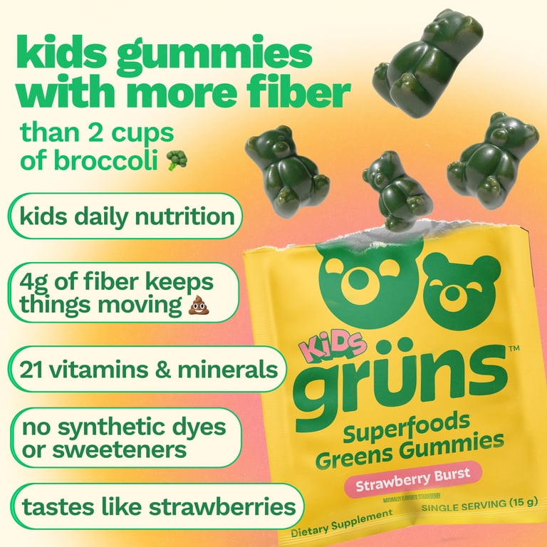 Gruns Kids Superfood Greens Multivitamin Gummies with 4g of Fiber