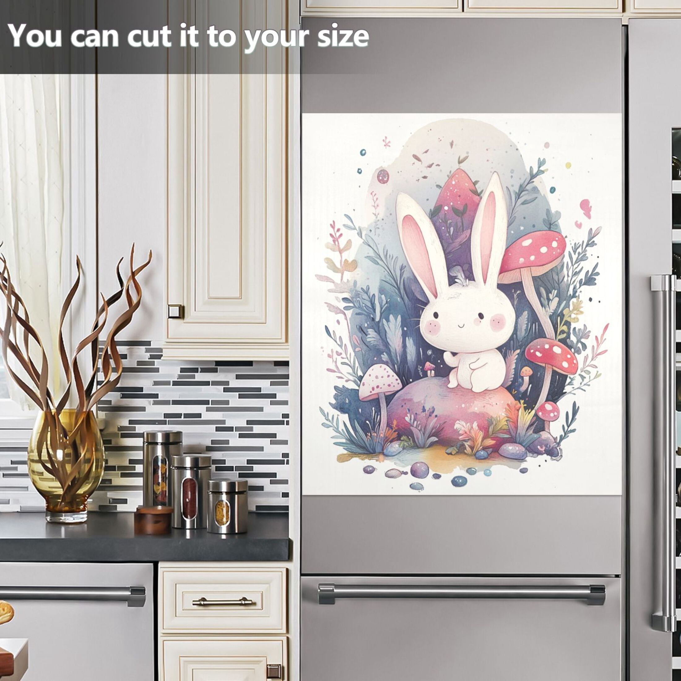 Dishwasher Magnetic Sticker 23x26 Inch Refrigerator Magnetic Sticker Washing Machine Magnetic Sticker Kitchen Panel Magnetic Sticker Home Decor Rabbit and Mushroom