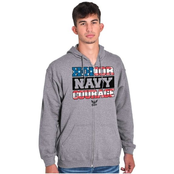 US Navy Honor Courage American Flag Unisex Plus Size Zip Hoodie Brisco Brands 2X