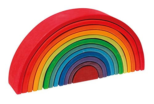 Childhood Education Montessori Grimm’s 12 Piece Rainbow Stacker Wooden Puzzle