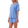 thumbnail image 4 of INSPIRE CHIC Women's Pajama Set Short Sleeve Round Neck Rolled Cuffs Top Elastic Waist Shorts Jersey Knit Sleepwear Sets XL Blue, 4 of 6