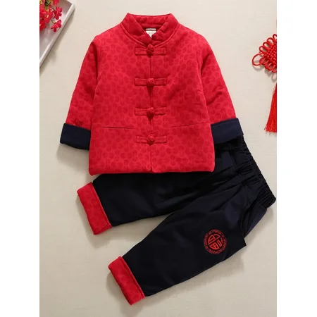 

GEDER-FAChildren‘s Baby Boy Red Suit Tang Suit Thickened Coat And Pants Chinese Style Hanfu New Year‘s Spring Festival Clothing