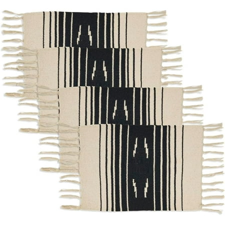 

Fennco Styles Southwestern Placemats with Fringe 12 W x 18 L Set of 4 – Black & Natural Cotton Blend Table Mats for Home Décor Dining Table Banquets and Everyday Use