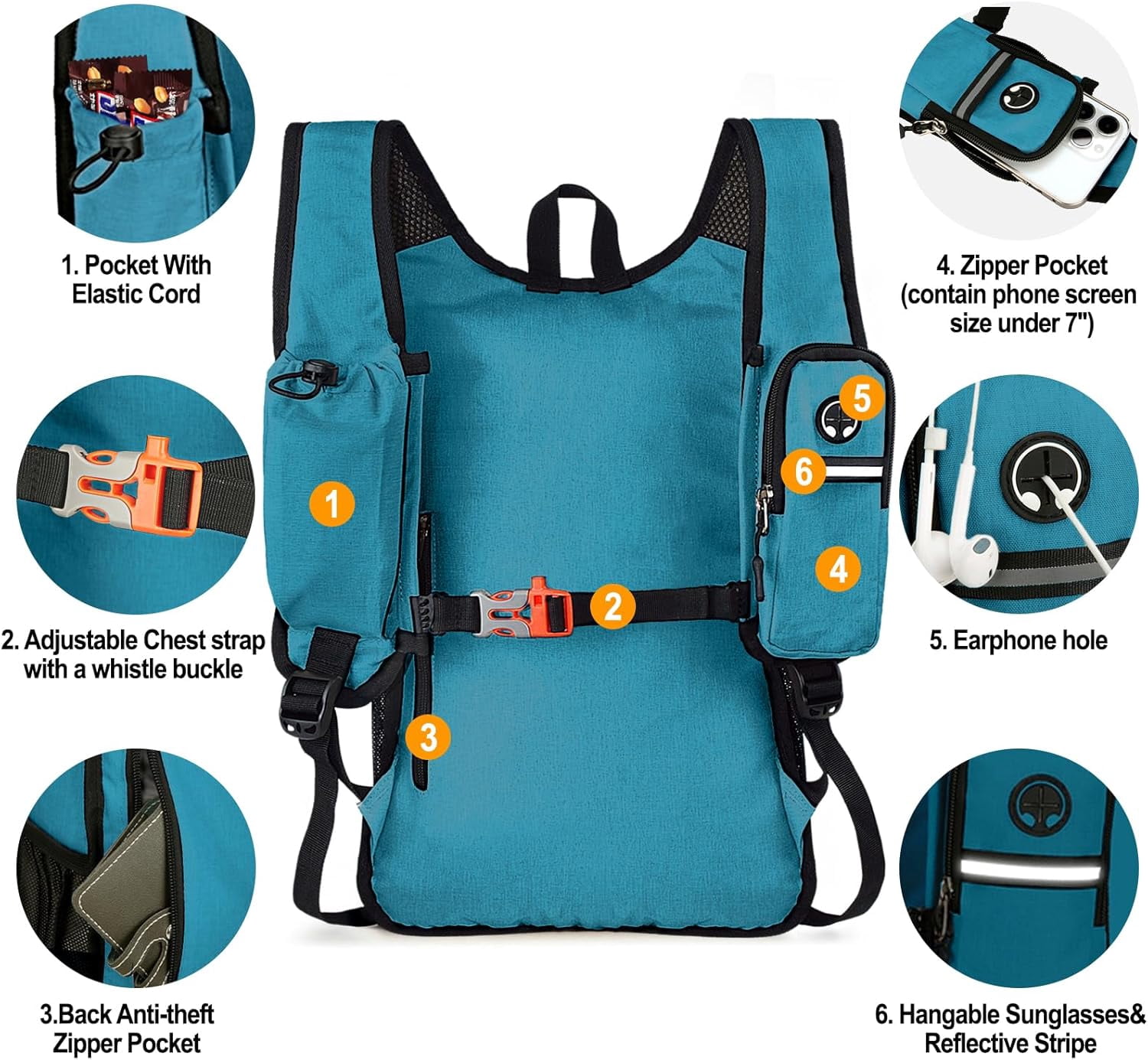 esunarty, Small Hiking Backpack, 15L, Black with Phone  display picture 3