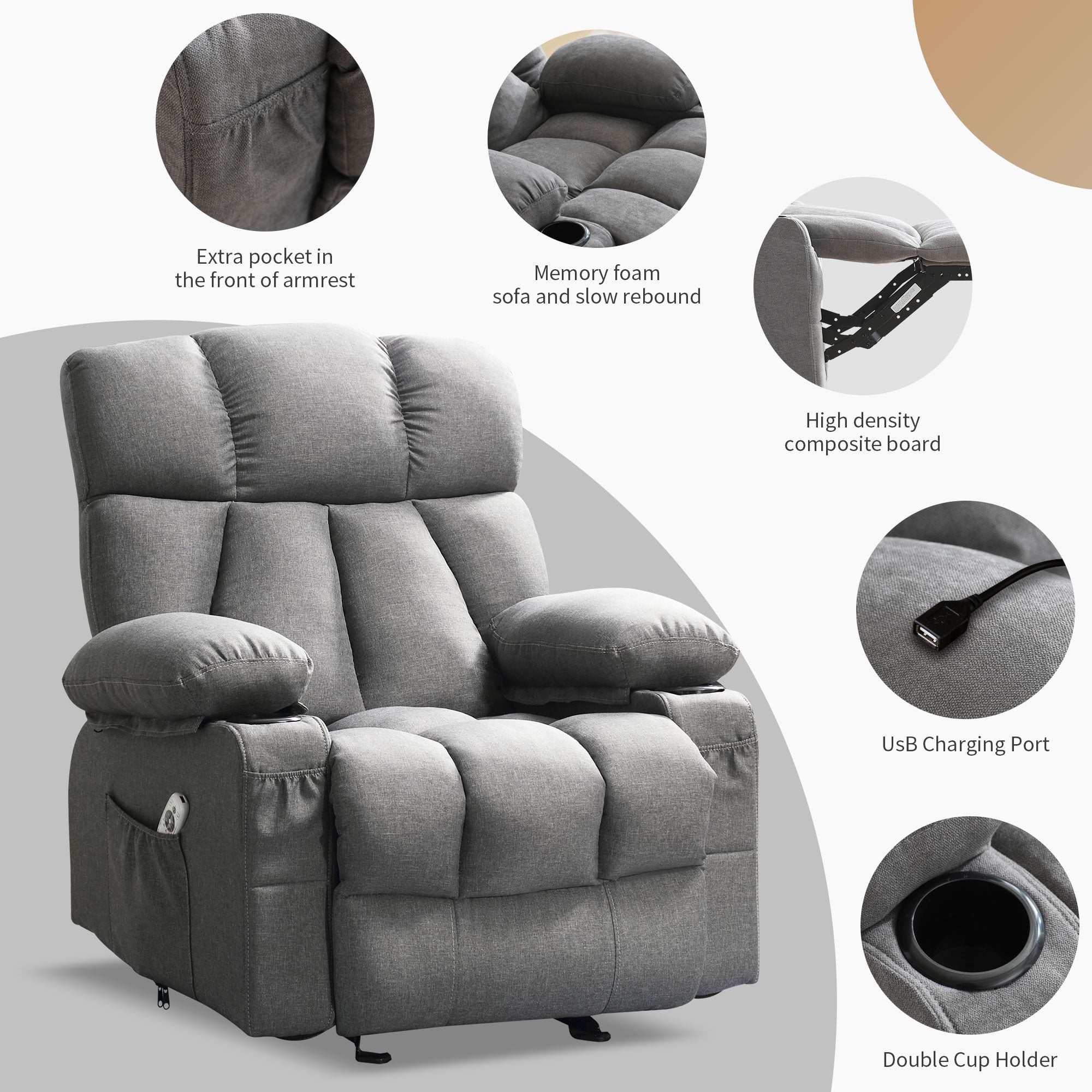 JONPONY Manual Recliner Chair with Heat Therapy and Massage Function, Heavy Duty Reclining Mechanism(图5) JONPONY Manual Recliner Chair with Heat Therapy and Massage Function, Heavy Duty Reclining Mechanism(图5)