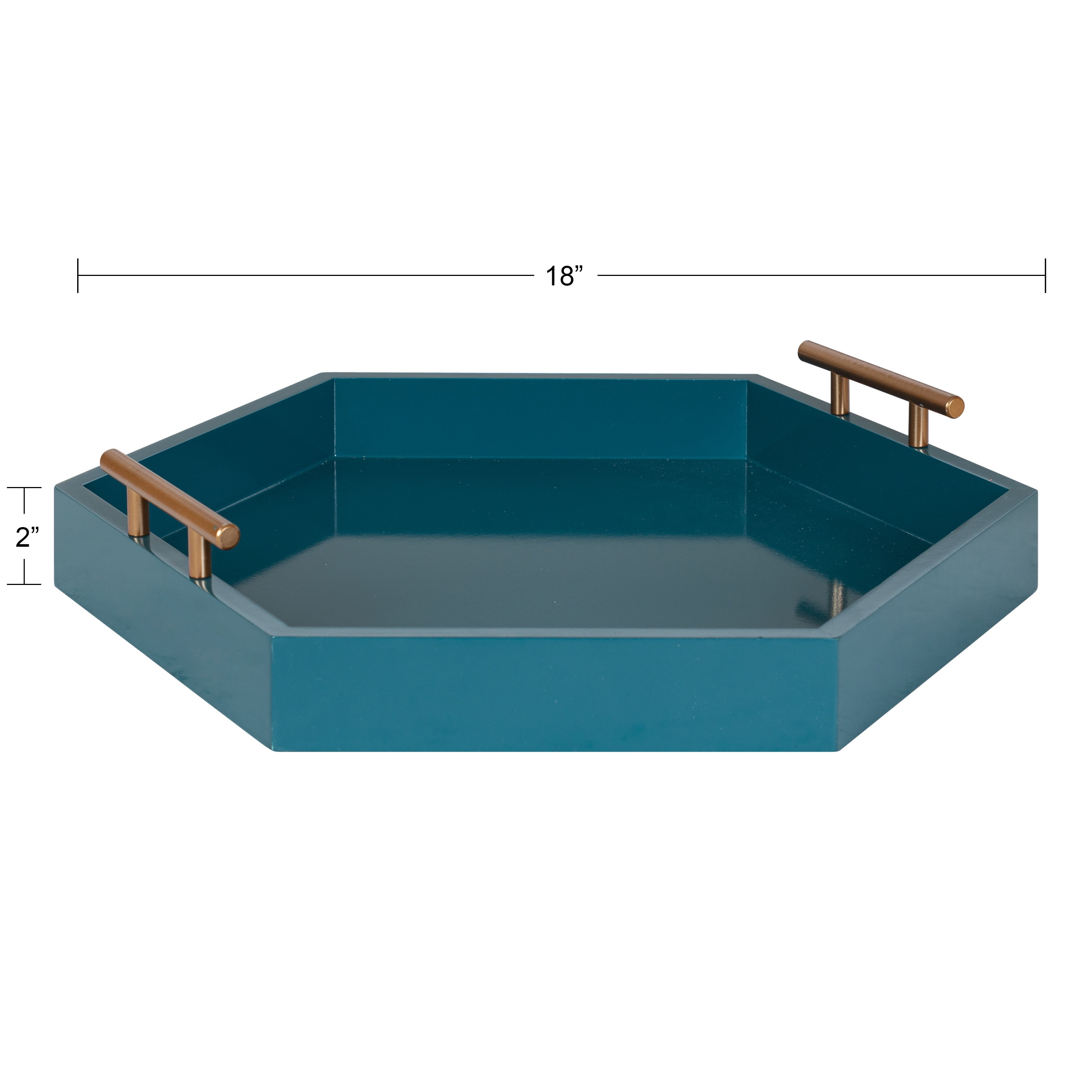 Kate and Laurel Lipton Modern Hexagon Tray, 18 x 18, Teal, Midcentury Decorative Serving Tray for Storage and Display