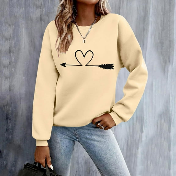 Tawop Sweatshirts Pullovers Tops for Women Womens Sweatshirts Crew Neck Long Sleeve Graphic Beige S