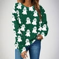 thumbnail image 2 of Moxiu Halloween Shirts for Women Ghost Spooky Season Funny Long Sleeve Graphic Crewneck Pullover Tops Cute Holiday Sweater Green,M, 2 of 4