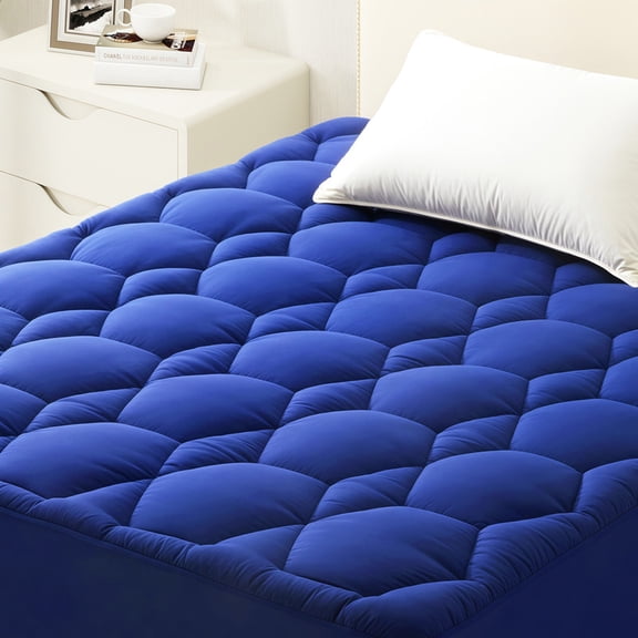 Navy Extra Thick Twin Mattress Topper, Cooling Mattress Pad and Mattress Protector for Back Pain Relief, Mattress Topper with Deep Pocket Breathable and Moisture-wicking Mattress Cover