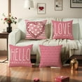 thumbnail image 3 of Valentines Day Pillow Covers 20 x 20 Inch Set of 4 Hello Valentine Love You More Pink White Stripes Heart Throw Pillows Decorative Cushion Cases Valentines Decor Pink, 3 of 6