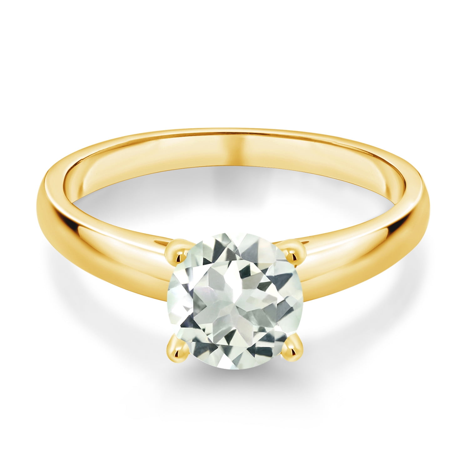 Gem Stone King 1.10 Cttw Green Prasiolite Solitaire Engagement Ring for Women | 10K Yellow Gold | 7MM Round | Wedding Engagement Anniversary Promise Ring for Women | Size 9