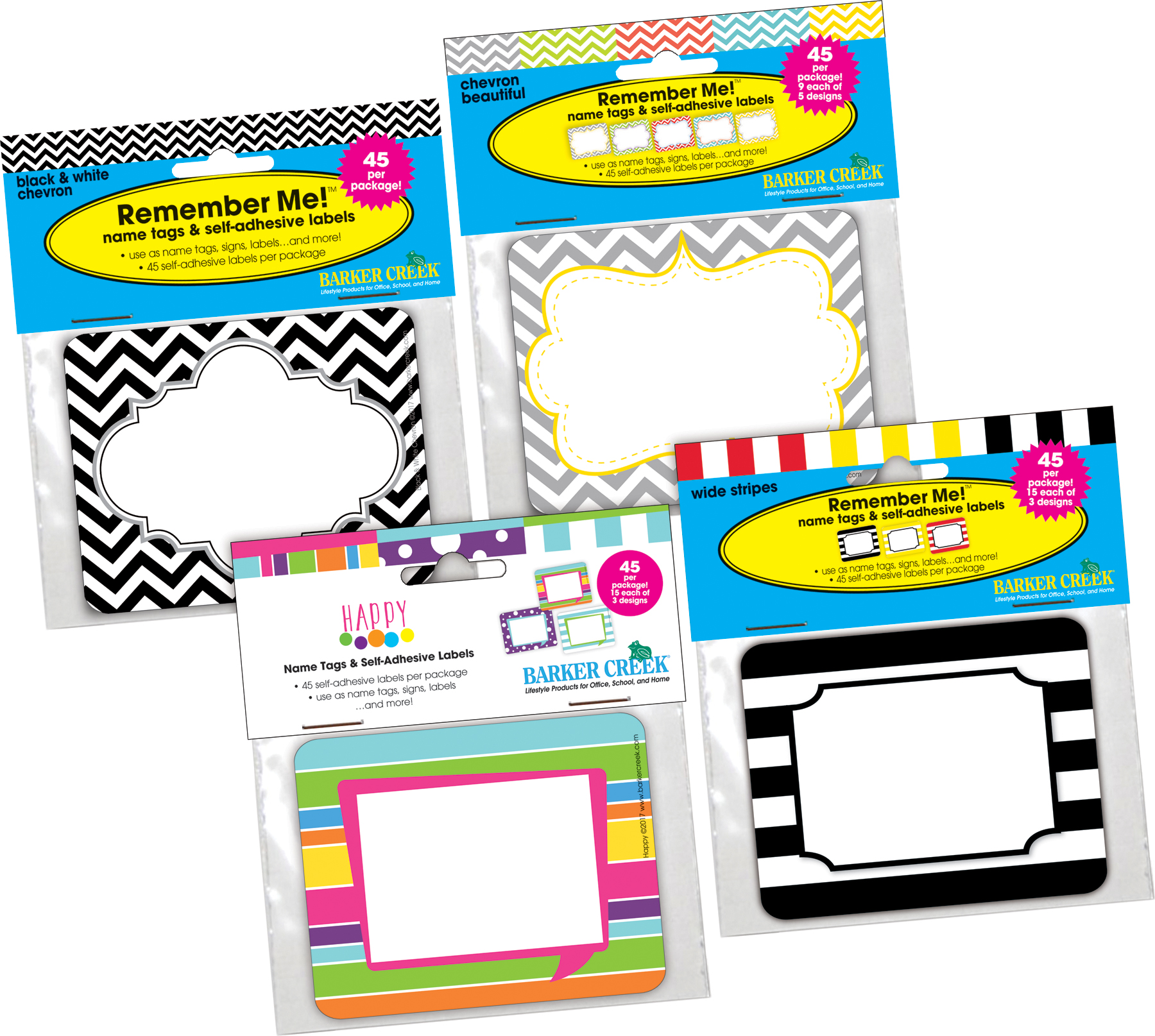 Barker Creek Name Tags ̶ Chevron & Stripes ̶ Set of 180 (12 Designs)