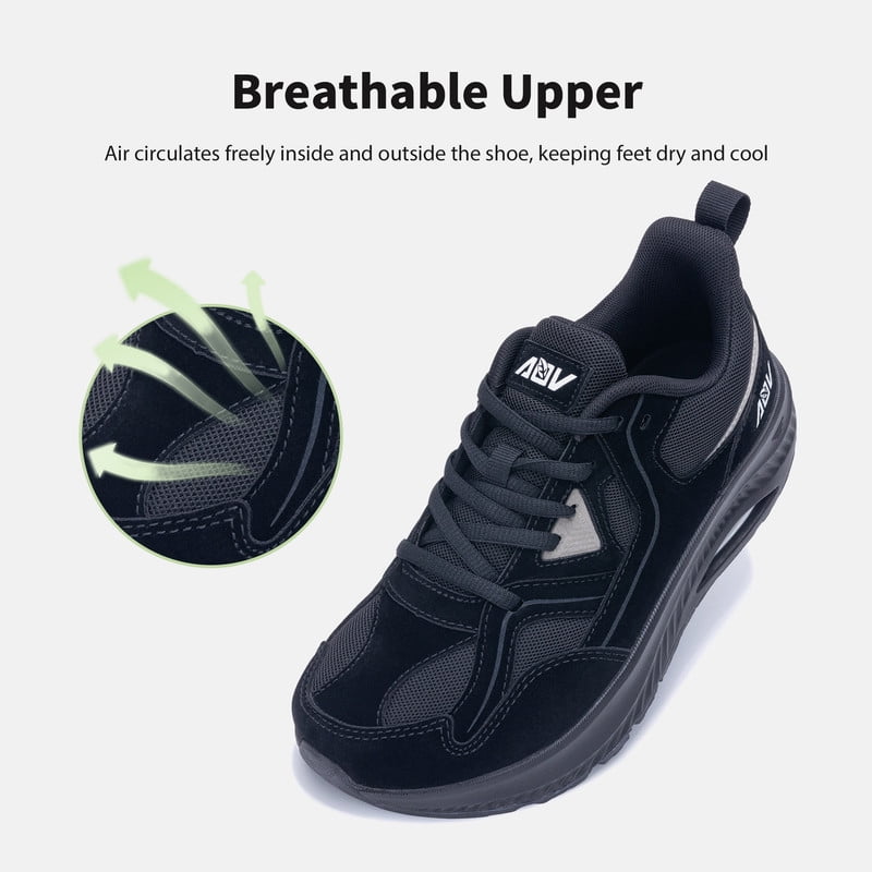 AOV Extra Wide Toe Box Arch Support Walking Shoes,Orthotic Plantar Fasciitis Tennis Sneaker,Black&gray,Size 9