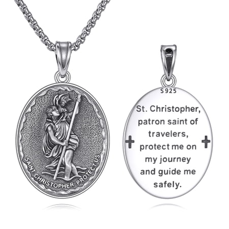 925 Sterling Silver St. Christopher Necklace for Men Women Saint Christopher Pendant Patron Saint of Travel Medal, Hypoallergenic Religious Jewelry Gift
