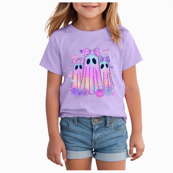 NLOMOCT Tshirts for Kids Girls Kid Toddler Girls Halloween T-Shirts Bow Shirt T-Shirts, Girls Short Sleeve Tees Tops Fashion Halloween Tops,Purple,10-11 Years