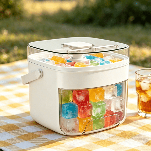 Double-Deck Portable Ice Maker with Insulated Bag & Easy Press Lid,Silicone Trays,Counte,Produces Ice Cubes,Stores Many Cubes for DIY Whiskey,Outdoors,Parties