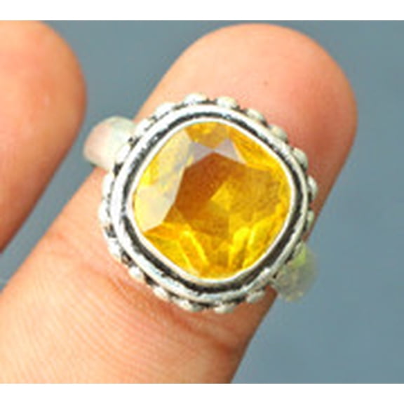 Cushion Yellow Citrine Ring in 925 Sterling Silver