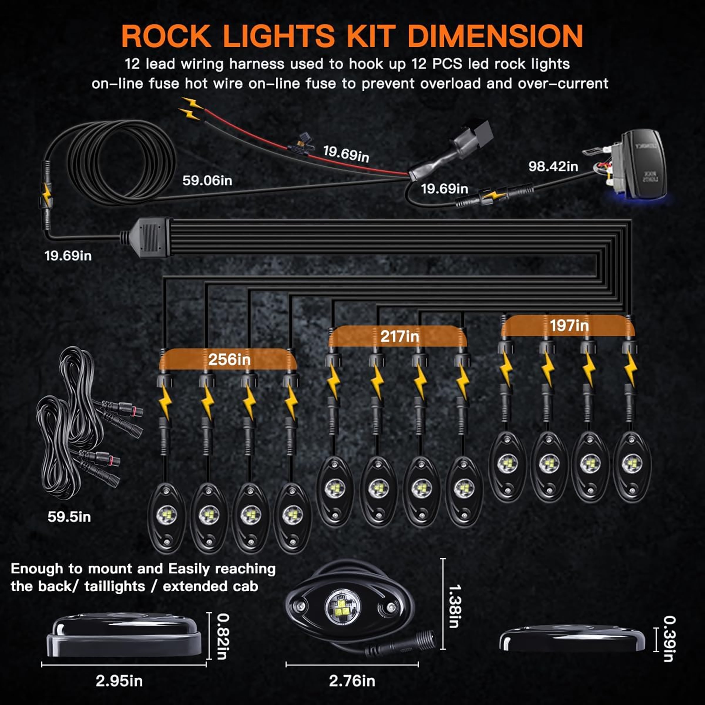LEDMIRCY R1 Pure White LED Rock Light Kit, 12PCS, Rocker Switch Harness, Waterproof for Trucks, off road, Atv, Utv, Suv,Underglow