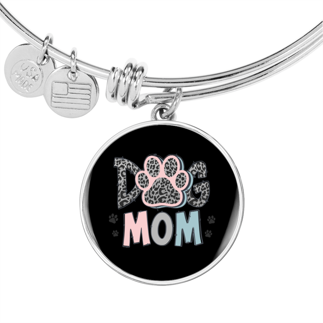Mom Dog Paw Bracelet Stainless Steel or 18k Gold Circle Bangle