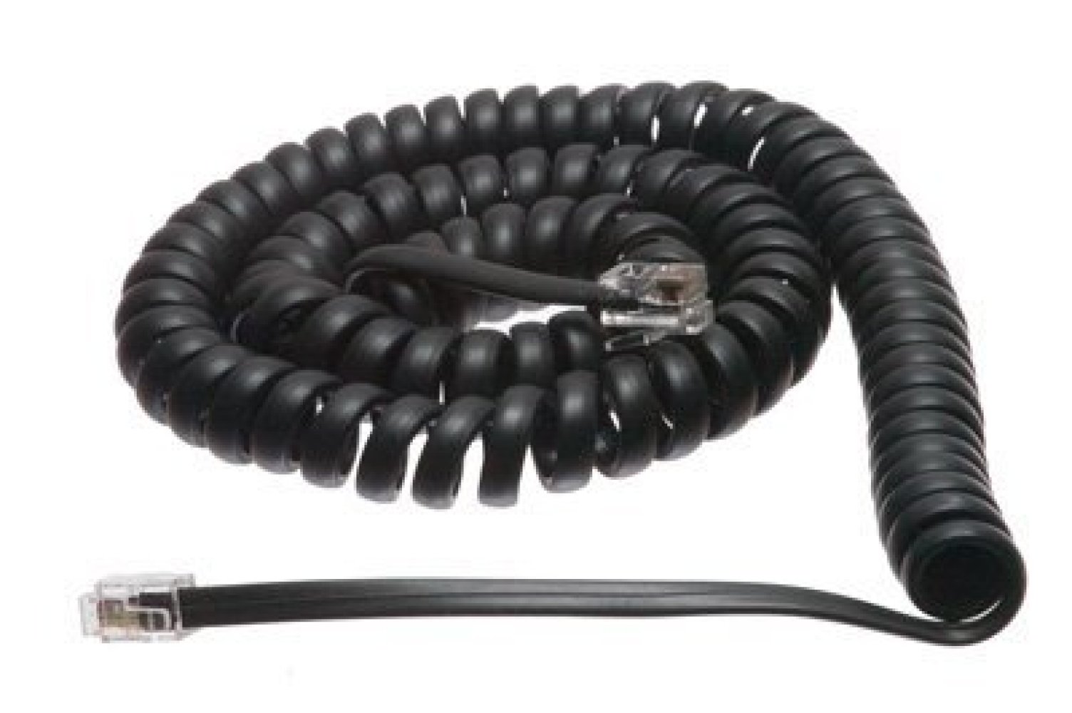 Flat Black Coiled Telephone Handset Cord 12 Foot Standard Length 4