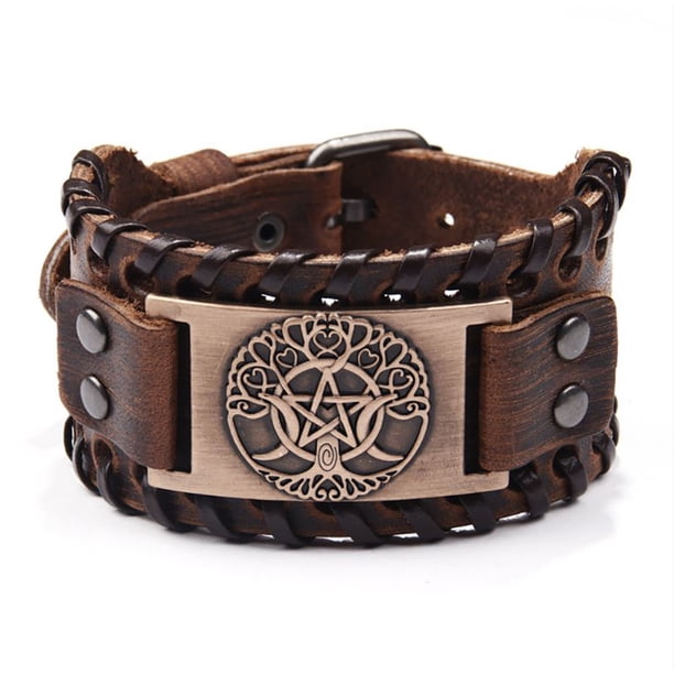 Pulsera de Cuero Vikinga Yggdrasil Árbol de la Vida, Paz y Armonia, ajustable para Hombre Mujer Novio Pareja Enamorado. Amuleto Nórdico - Cafe MADIOLA Vikingo Yggdrasil