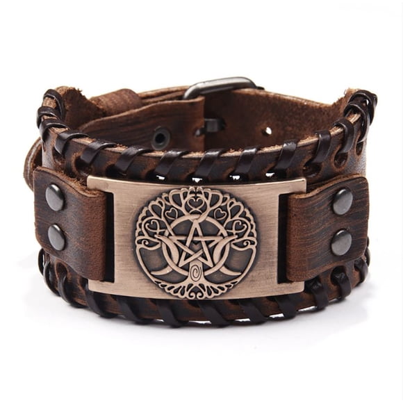 Pulsera de Cuero Vikinga Yggdrasil Árbol de la Vida, Paz y Armonia, ajustable para Hombre Mujer Novio Pareja Enamorado. Amuleto Nórdico - Cafe MADIOLA Vikingo Yggdrasil