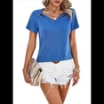 thumbnail image 1 of Tops con Escote en V y para Mujer, Camisetas de Verano, Camisetas Informales Lisas de Corta, Camisetas Azules L, 1 of 10