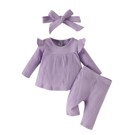 

Solid Color Baby Girls Outfits Ribbed Solid Long Sleeves Shirt Elastic Waist Pants Children Kids Spring Summer Casual Cartoon Fashion Outwear Streetwear Sets