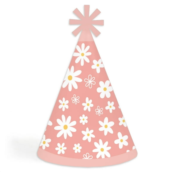 Big Dot of Happiness Pink Daisy Flowers - Cone Happy Birthday Party Hats for Kids and Adults - Set of 8 (Standard Size)