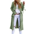 thumbnail image 1 of GDREDA Womens Classic Coat Lapel Collar Open Front Belted Long Jacket Green,M, 1 of 7