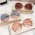 thumbnail image 2 of Women Frameless Polygon Sunglasses Resin Lens Metal Frame Cut Edge Ocean Gradient Tea Shade Stylish Eyewear Stylish, 2 of 4