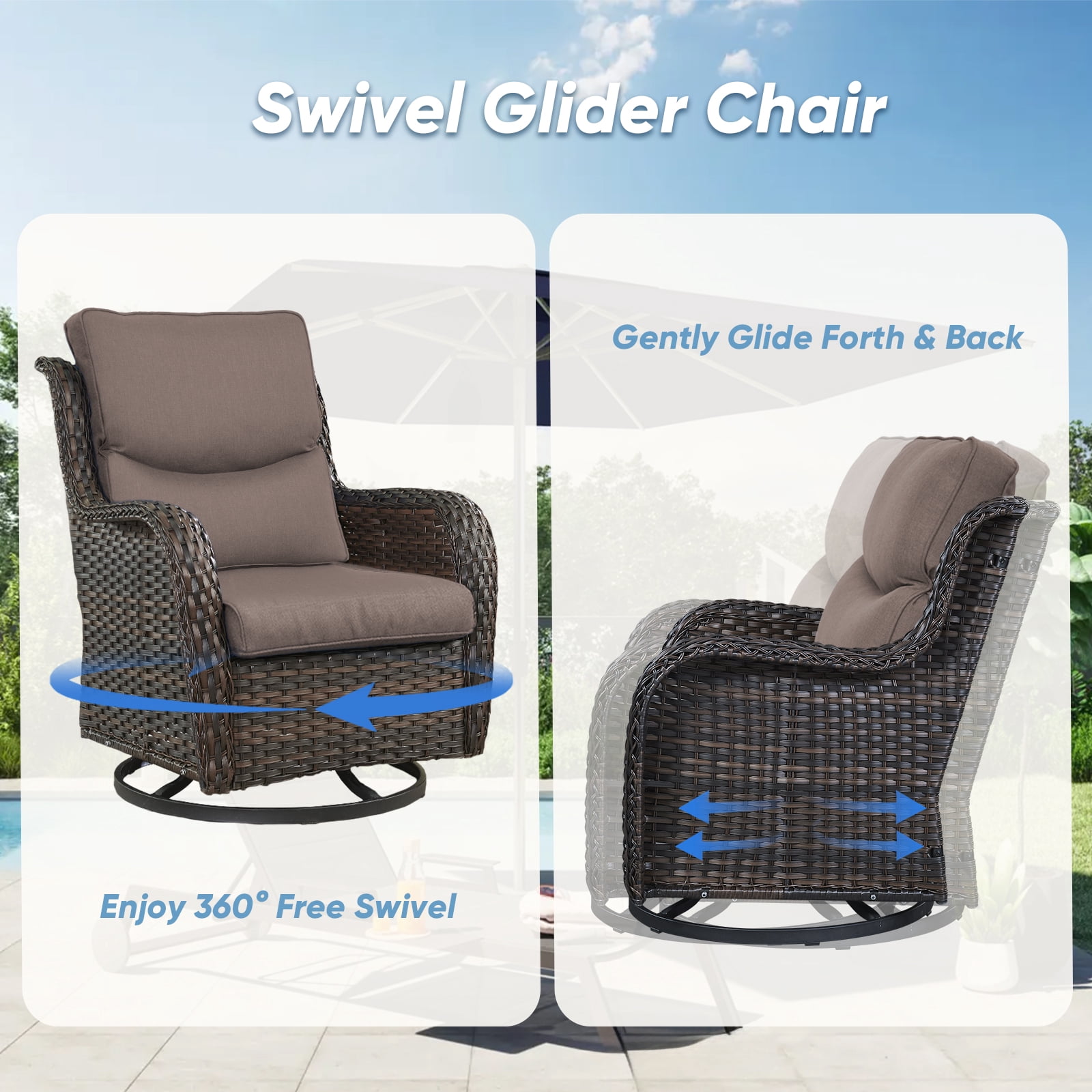 Gymojoy 3 Pieces Patio Furniture Set, Outdoor Swivel Gliders Rocker, Wicker Patio Bistro Set with Rattan Rocking Chair for Backyard,Porch( Gray)