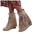 thumbnail image 4 of TKYCMSUAKI Women's Western Tassel Cowboys Ankle Boots, Retro Fringe Pointy Toe Chunky Low Heel Cowgirls Ankle Booties Mid Calf Riding Boots Retro Wide Calf Ankle Booties Short Boots Winter Shoes, 4 of 7
