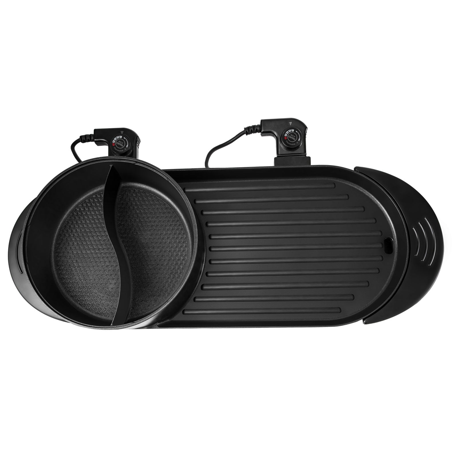 VEVOR 2 in 1 BBQ Pan Grill and Hot Pot with Divider Multifunctional Teppanyaki Grill Pot, Separate Dual Temperature Control Electric BBQ Stove Hot Pot