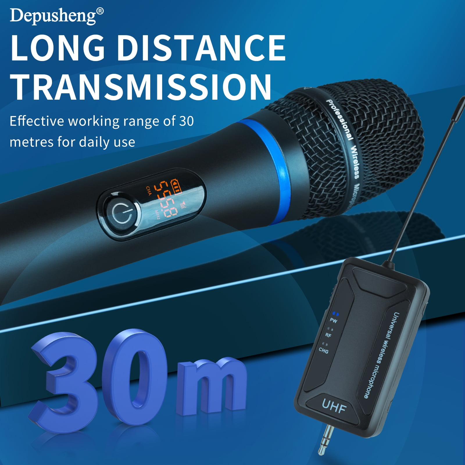 Depusheng W8-1 Wireless Microphone Dual Handheld Cordless Microphone with Rechargeable Receiver for Singing, Karaoke, Church, Speech, Wedding