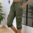 thumbnail image 2 of Lixiuxyad Business Casual Pants Women's Elastic Waistband Pocket Solid Color Quarter Workwear Pants Green, 2 of 5