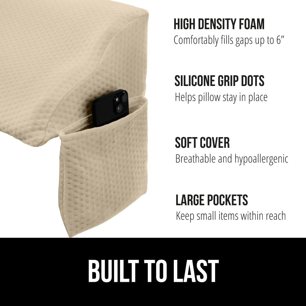 High Density Foam Bed Wedge Pillow for Headboard Gap, Mattress Gap Filler with Gripping Dots for Support, King Size White