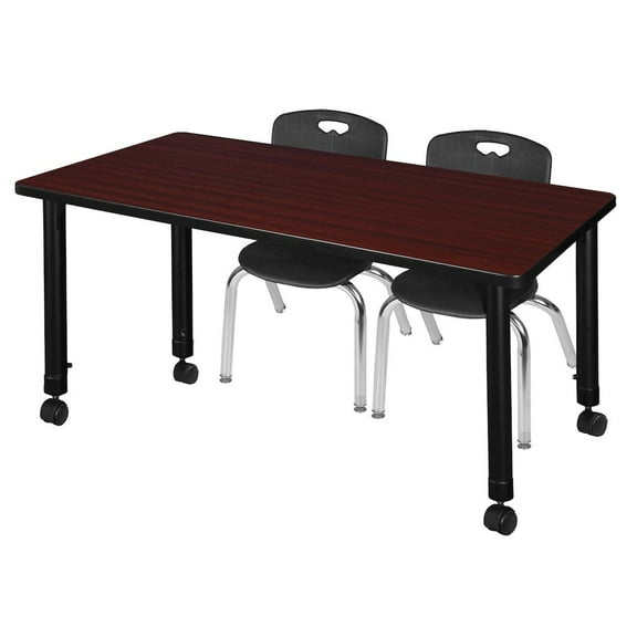 Regency 48x30 Mobile Classroom Table- Mahogany & 2 Andy 12 Stack Chairs- Black