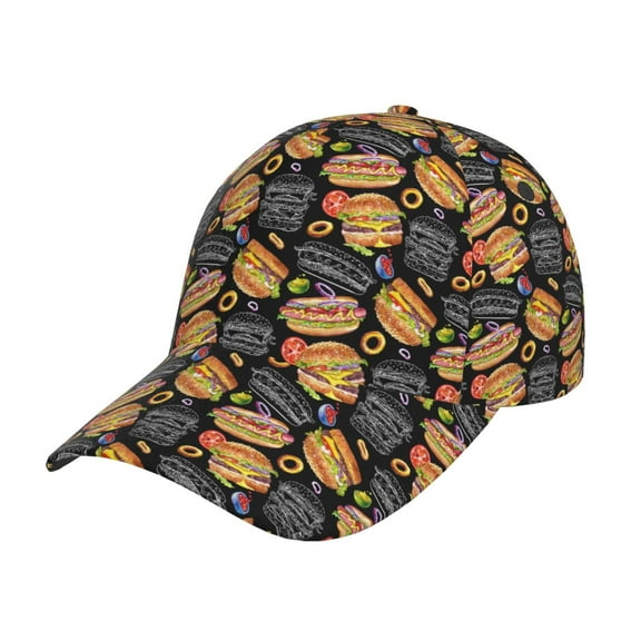 Kdxio Unisex Hamburgers Hot Dogs Pattern Baseball Cap Unisex Washed Classic Adjustable Hat