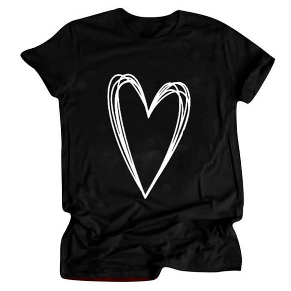 Tops EQWLJWEWomen T-Shirts Imprimés Coeur Été Drôle à Manches Courtes Tops pour l'Adolescence Fille Dégagement Moins de 10 $