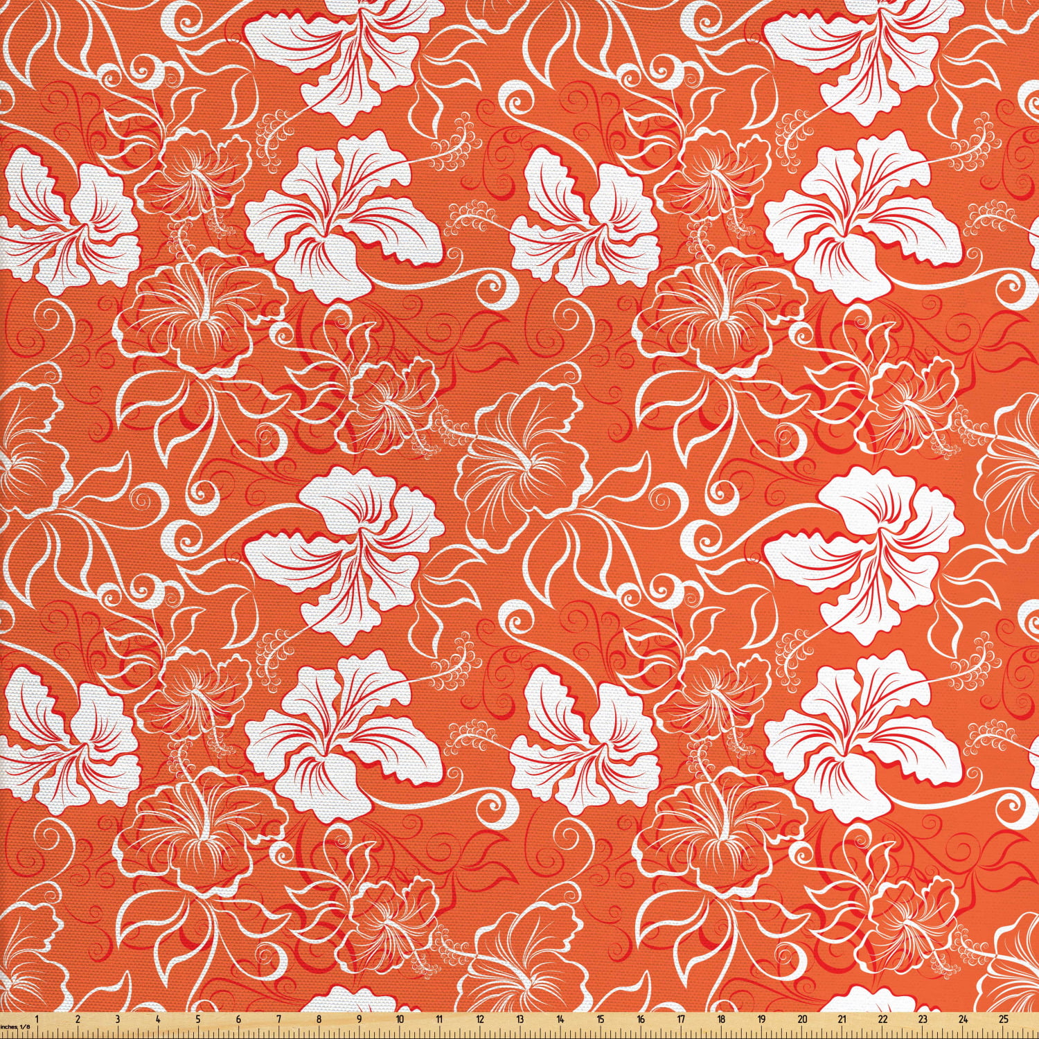 Orange Fabric by The Yard, Hawaiian Pattern with Tropical Climate