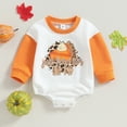 thumbnail image 3 of Okbabeha Halloween Baby Clothes Girl Boy Pumpkin Crewneck Sweatshirt Onesie Color Block Bubble Romper Fall Winter Outfits, 3 of 7
