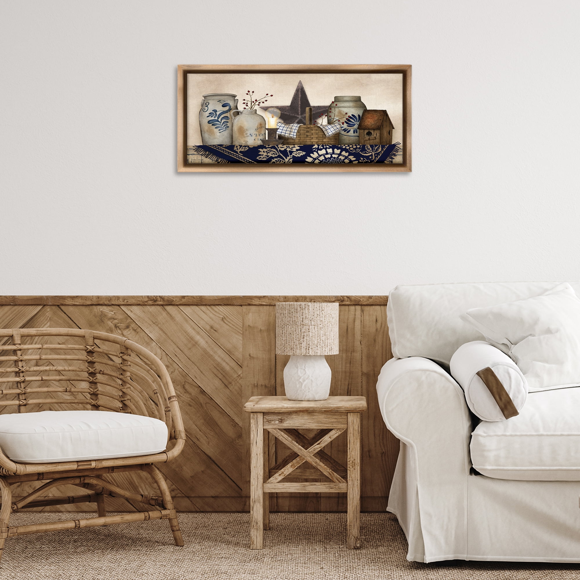 Stupell Industries Rustic Pottery Jars Botanical & Floral Painting Brown Floater Framed Canvas Art Print Wall Art, 25 x 11