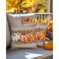 thumbnail image 4 of Fall Throw Pillow Covers&nbsp;16x16 Inch Set of 2 Orange Pumpkin Decorative Pillow Covers White Pumpkin Leaves Wood Grain Cushion Cover Pillowcase for Sofa Couch Bed Home Decor, 4 of 9