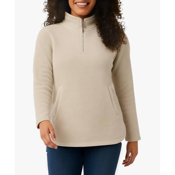 32 Degrees Heat - Women's Mock Neck Fleece 1/4 Zip Pullover Sweater w/ Pockets - Color Tan - Size X-Large
