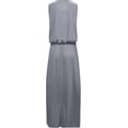thumbnail image 4 of Women's Round Neck Sleeveless Dress Slit Solid Color Classic Plus Size Waist Casual Commuting Loose Long Skirts, 4 of 9
