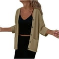 thumbnail image 3 of BXINGOHAI Women's Long Sleeve Button Down Crew Neck Classic Sweater Knit Cardigan Khaki L, 3 of 7