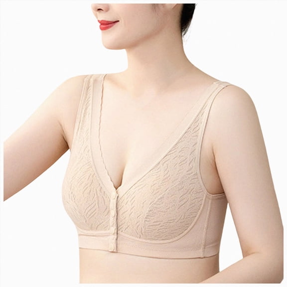 NIEWTR Seamless Front Closure Jelly Bras for Women No Underwire Full Coverage, Wide Fixed Straps, Push Up, Supportive, Back Smoothing, Comfort Post Surgery, T-Shirt Bras for Older Women(Beige,4XL)